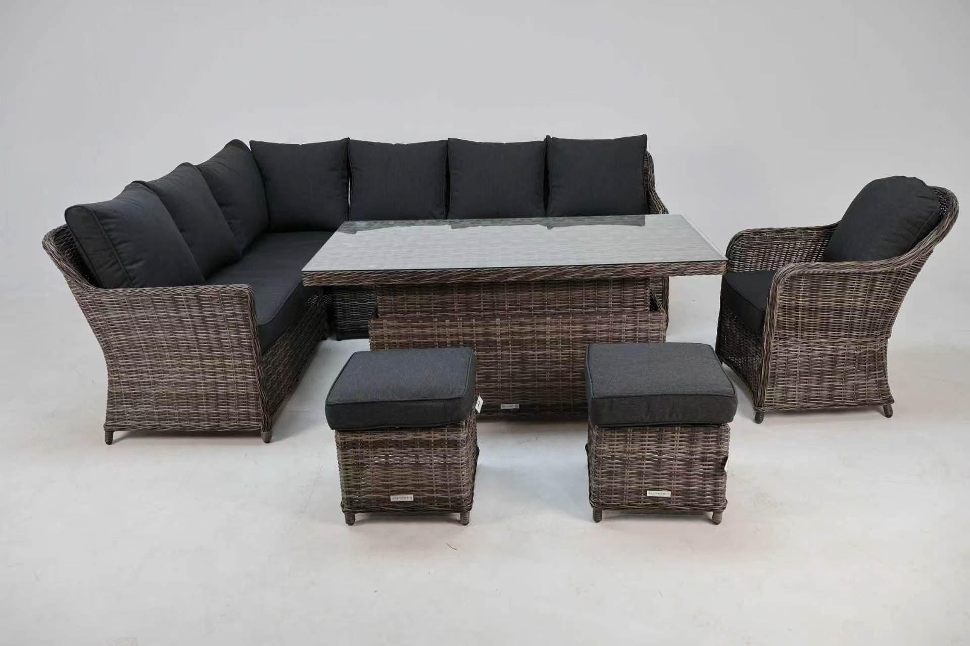 Antigua Corner Sofa Set with Rising Table Dark Grey - Pre-order due end of July - Order by 9th July for Free Parasol & Weather Cover - The Outlet Home