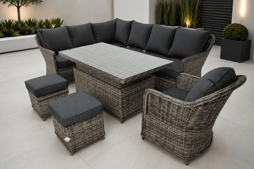 Antigua Corner Sofa Set with Rising Table Dark Grey - Pre-order due end of July - Order by 9th July for Free Parasol & Weather Cover - The Outlet Home