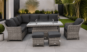 Antigua Elite Dark Grey Rattan Corner Sofa Set with Rise & Fall Fire Pit Dining Table - Pre-order due end of July - Order by 21st July for Free Parasol & Weather Cover (Copy) - The Outlet Home