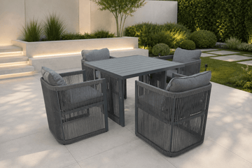 Aria Luxury Aluminium 4 Seat Dining Set Dark Grey - Order by 5th June for Free Parasol & Weather Cover - The Outlet Home