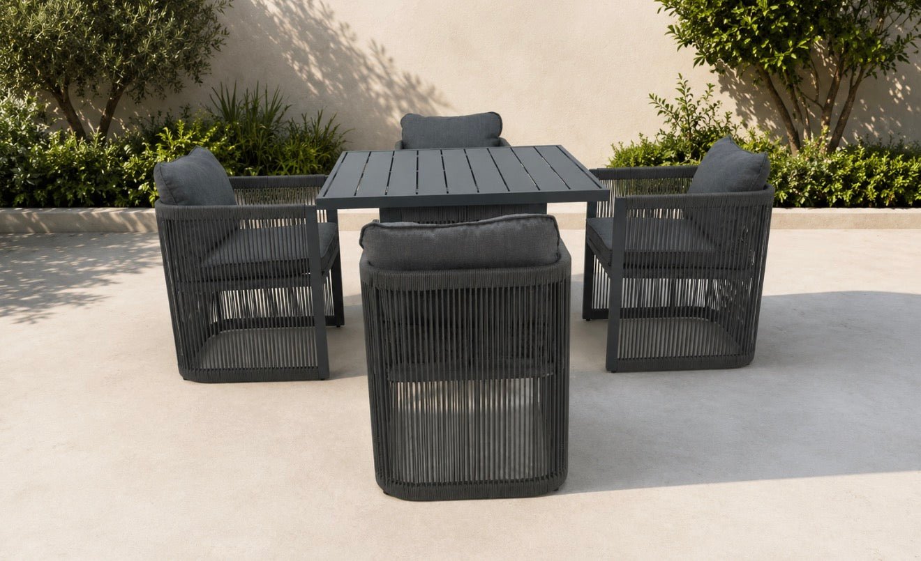 Aria Luxury Aluminium 4 Seat Dining Set Dark Grey - Order by 5th June for Free Parasol & Weather Cover - The Outlet Home