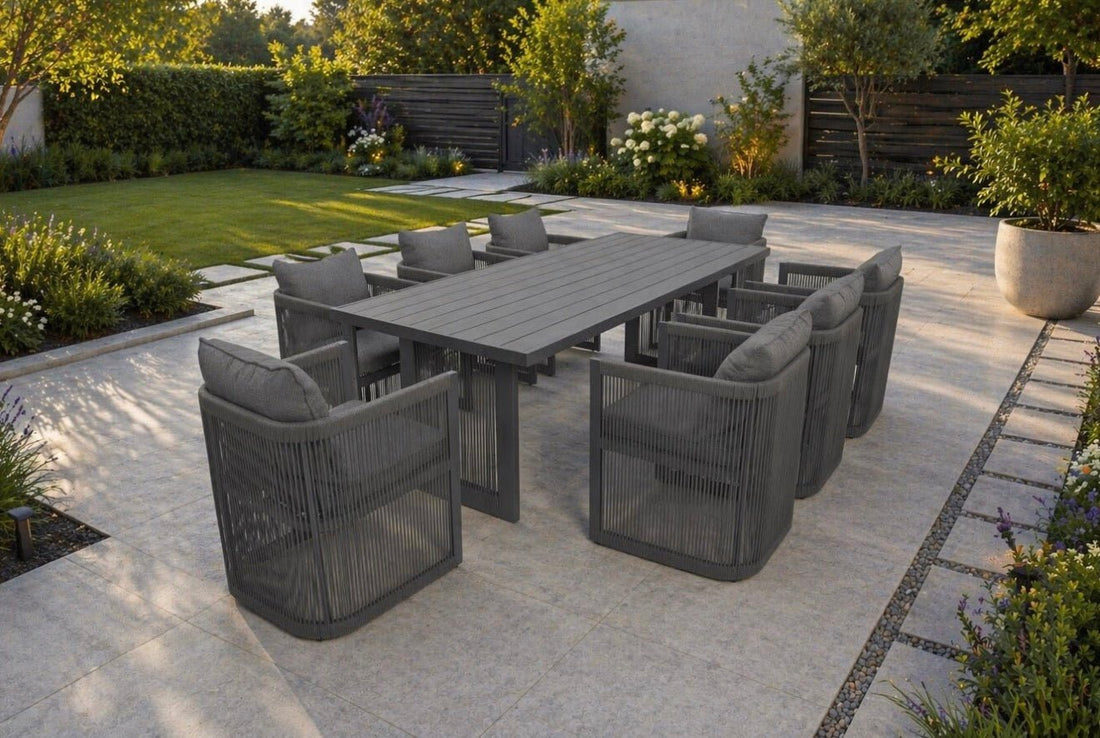 Aria Luxury Aluminium 8 Seat Dining Set Dark Grey - Order by 17th April for Free Parasol & Weather Cover (Copy) - The Outlet Home