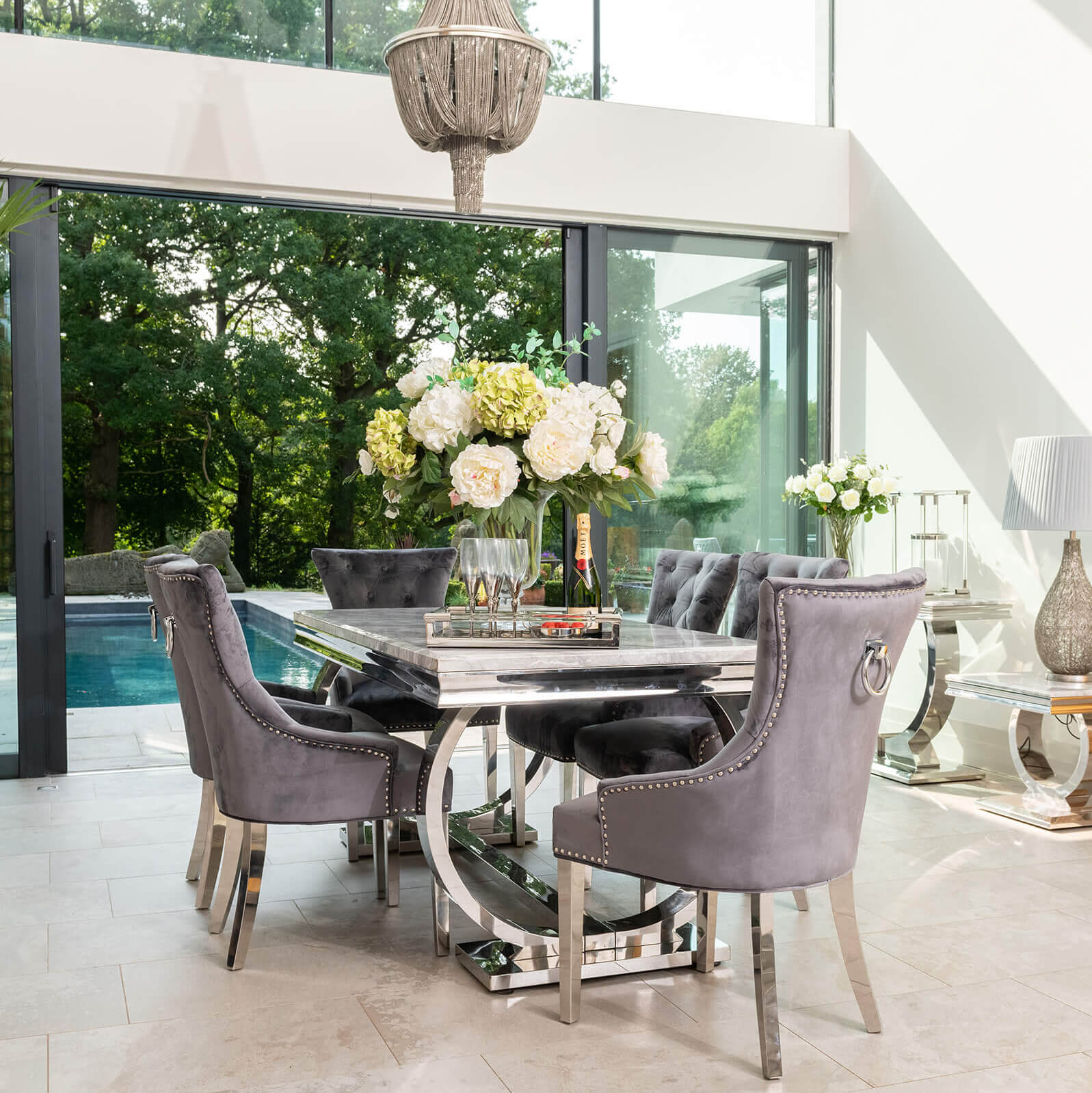Arianna Dining Table with 4 or 6 Darcy Chairs - The Outlet Home