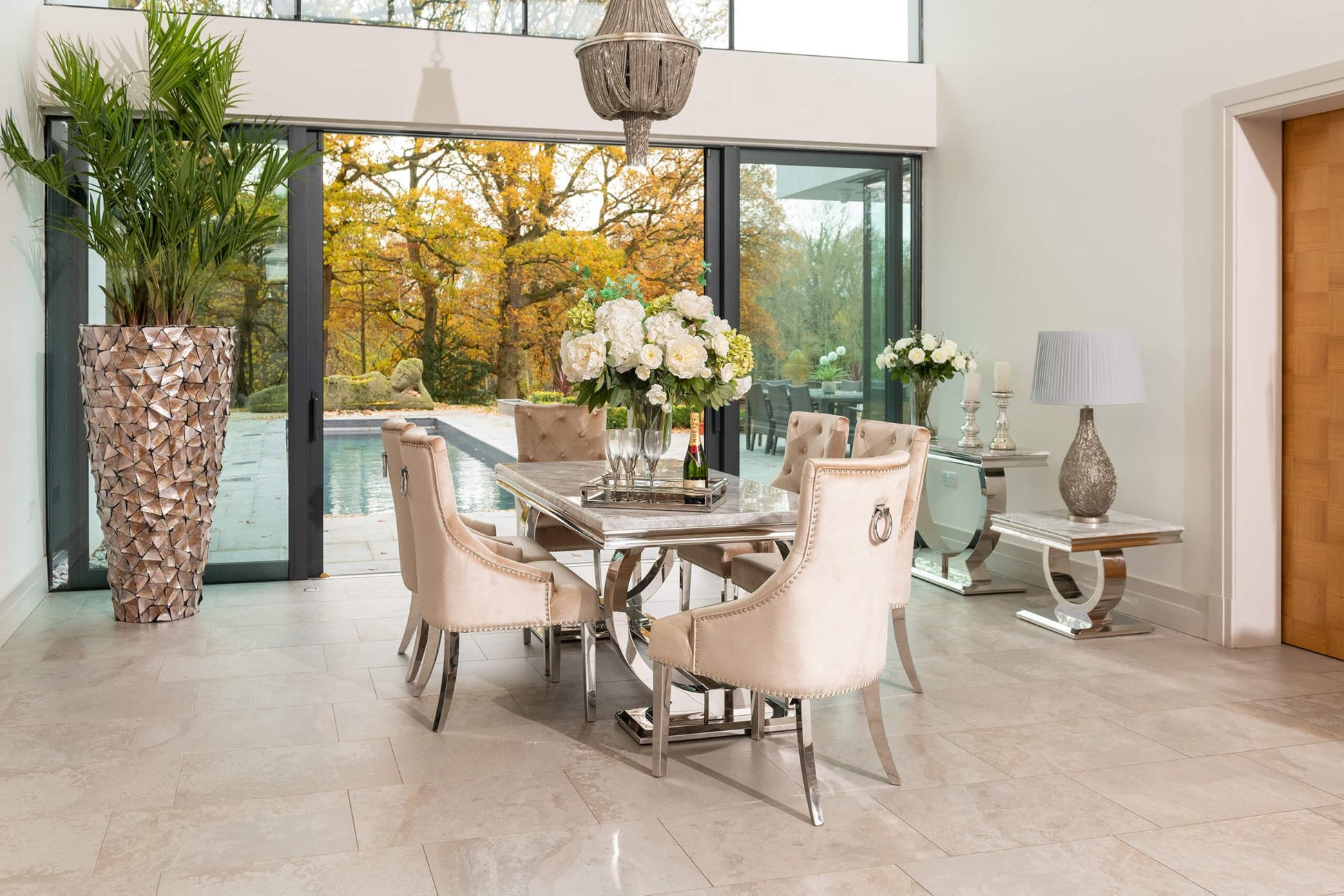 Arianna Grey Marble Dining Table with 4 or 6 Cheshire Chairs Champage - The Outlet Home