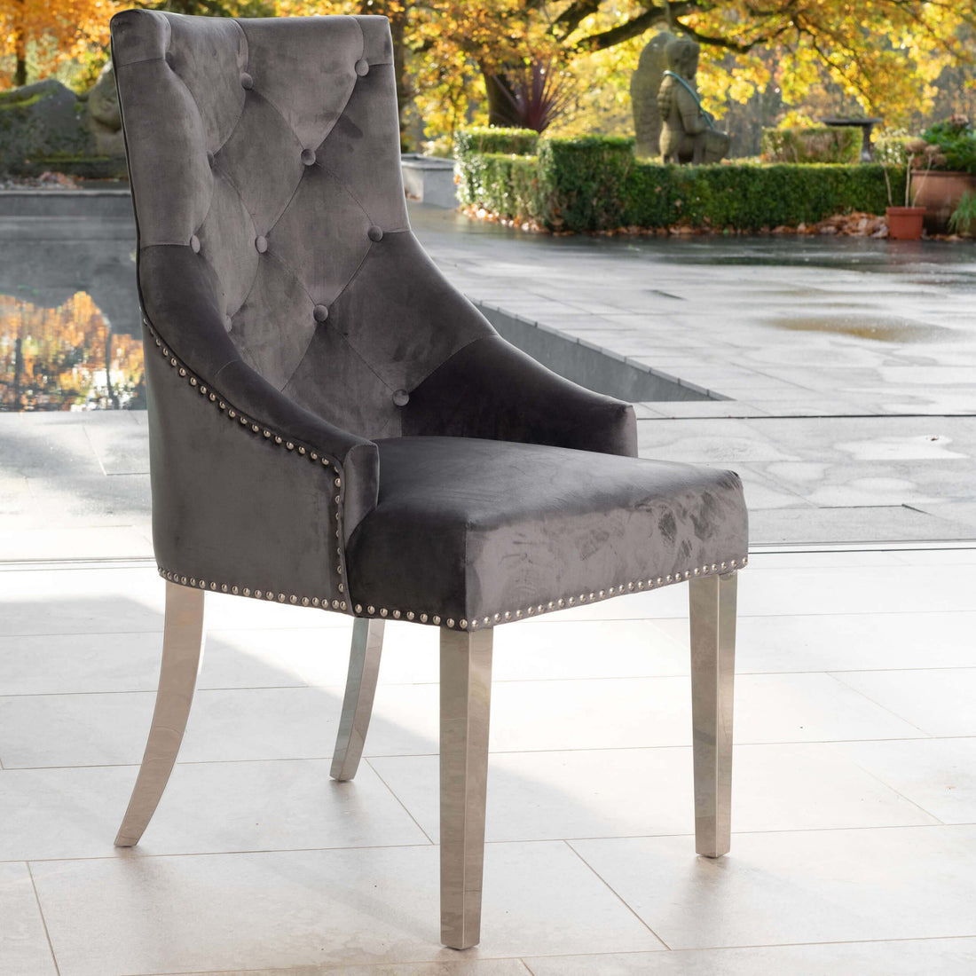 Arianna Grey Marble Dining Table with 4 or 6 Cheshire Chairs Dark Grey - The Outlet Home