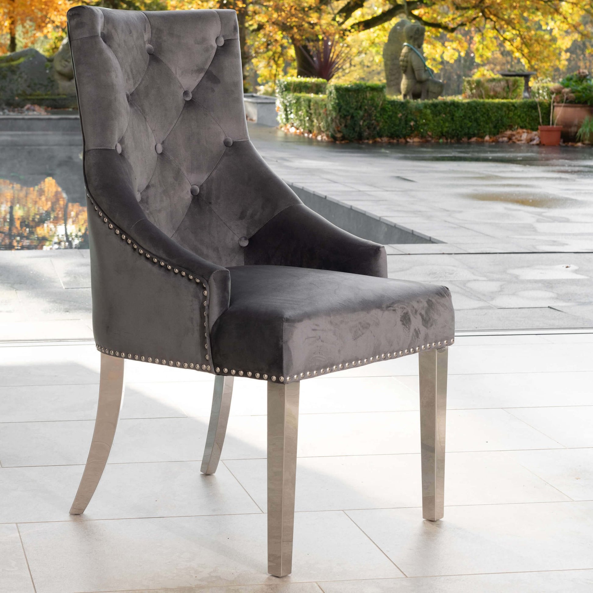 Arianna Grey Marble Dining Table with 4 or 6 Cheshire Chairs Dark Grey - The Outlet Home