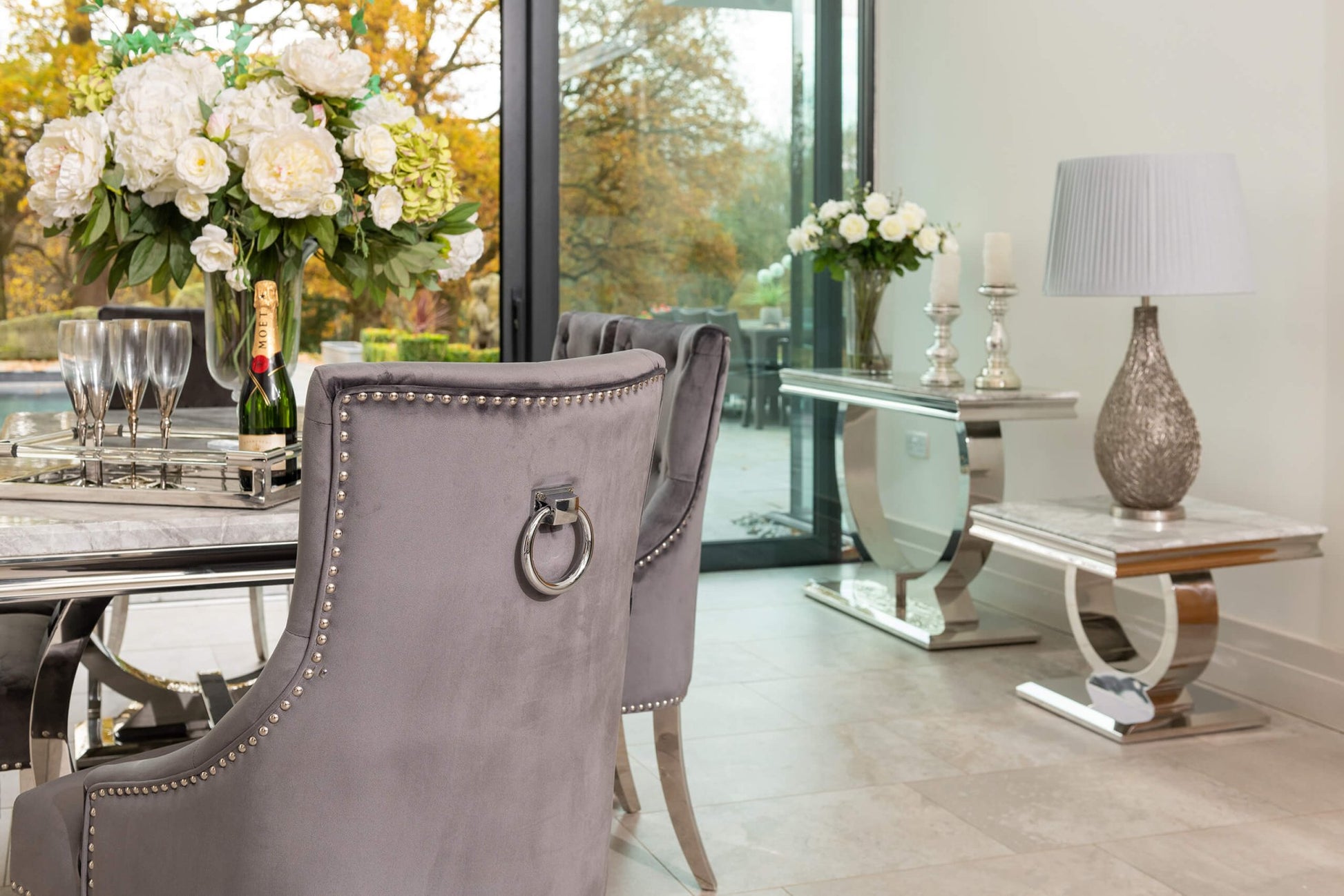 Arianna Grey Marble Dining Table with 4 or 6 Cheshire Chairs Dark Grey - The Outlet Home