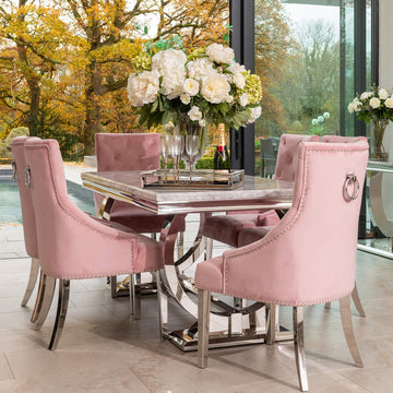 Arianna Grey Marble Dining Table with 4 or 6 Cheshire Chairs Pink - The Outlet Home