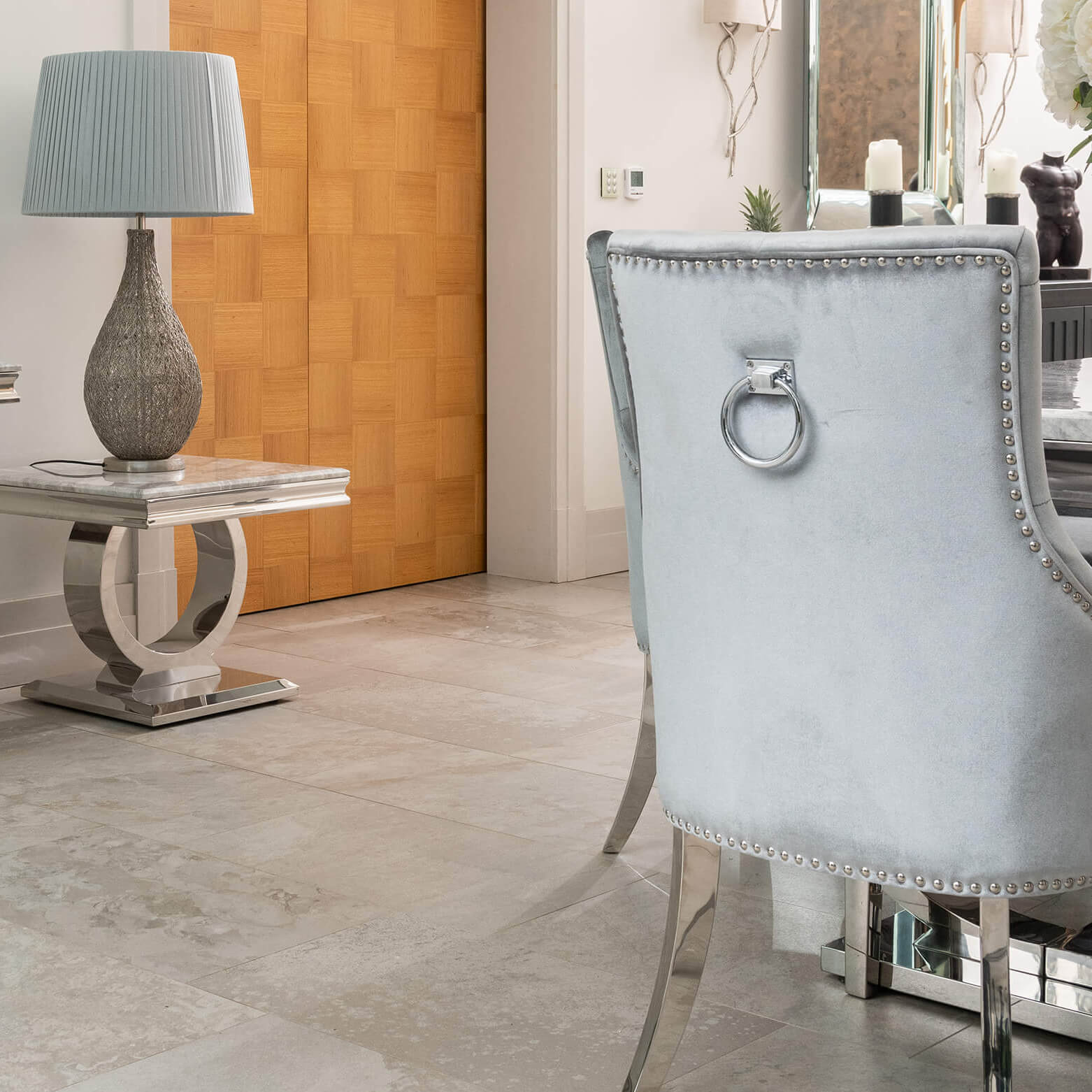 Arianna Grey Marble Dining Table with 4 or 6 Cheshire Chairs Silver Grey - The Outlet Home