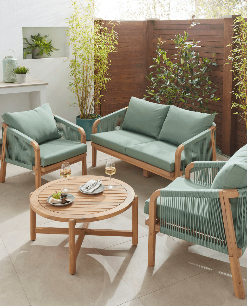 Arlo 4 - Piece Outdoor Sofa Set – Acacia Wood &amp; Rope Design - The Outlet Home