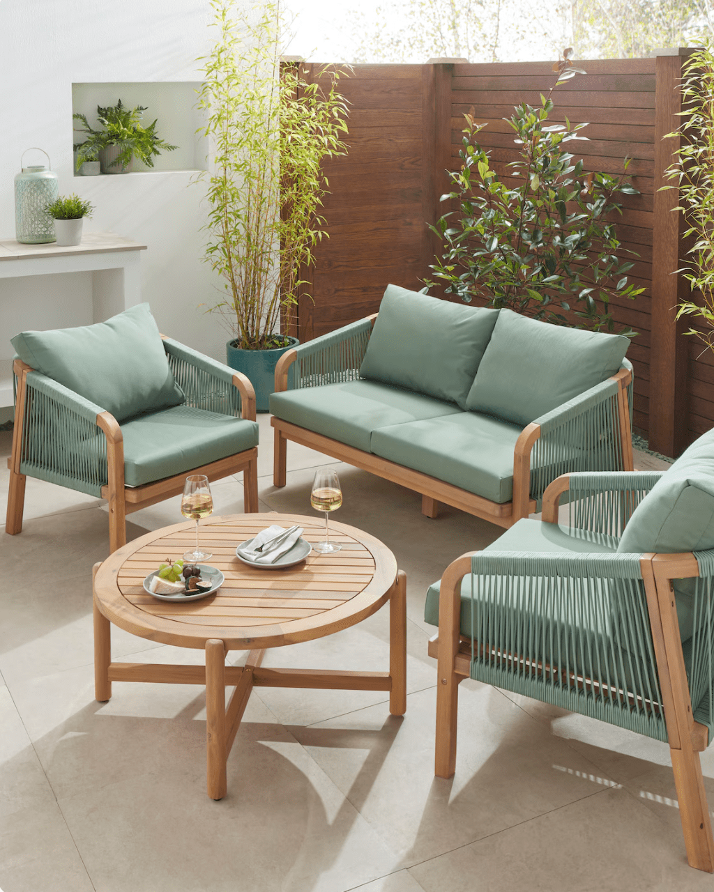 Arlo 4 - Piece Outdoor Sofa Set – Acacia Wood &amp; Rope Design - The Outlet Home