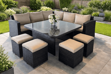 Ashcroft Rattan Corner Sofa Casual Dining Set with 4 Stools - The Outlet Home