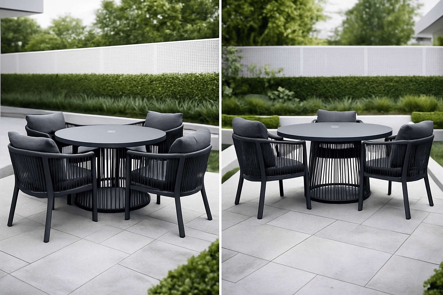 Aura Aluminium 4 Seat Round Dining Set with Olefin Rope Chairs - The Outlet Home