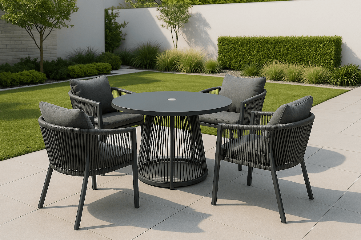 Aura Aluminium 4 Seat Round Dining Set with Olefin Rope Chairs - The Outlet Home