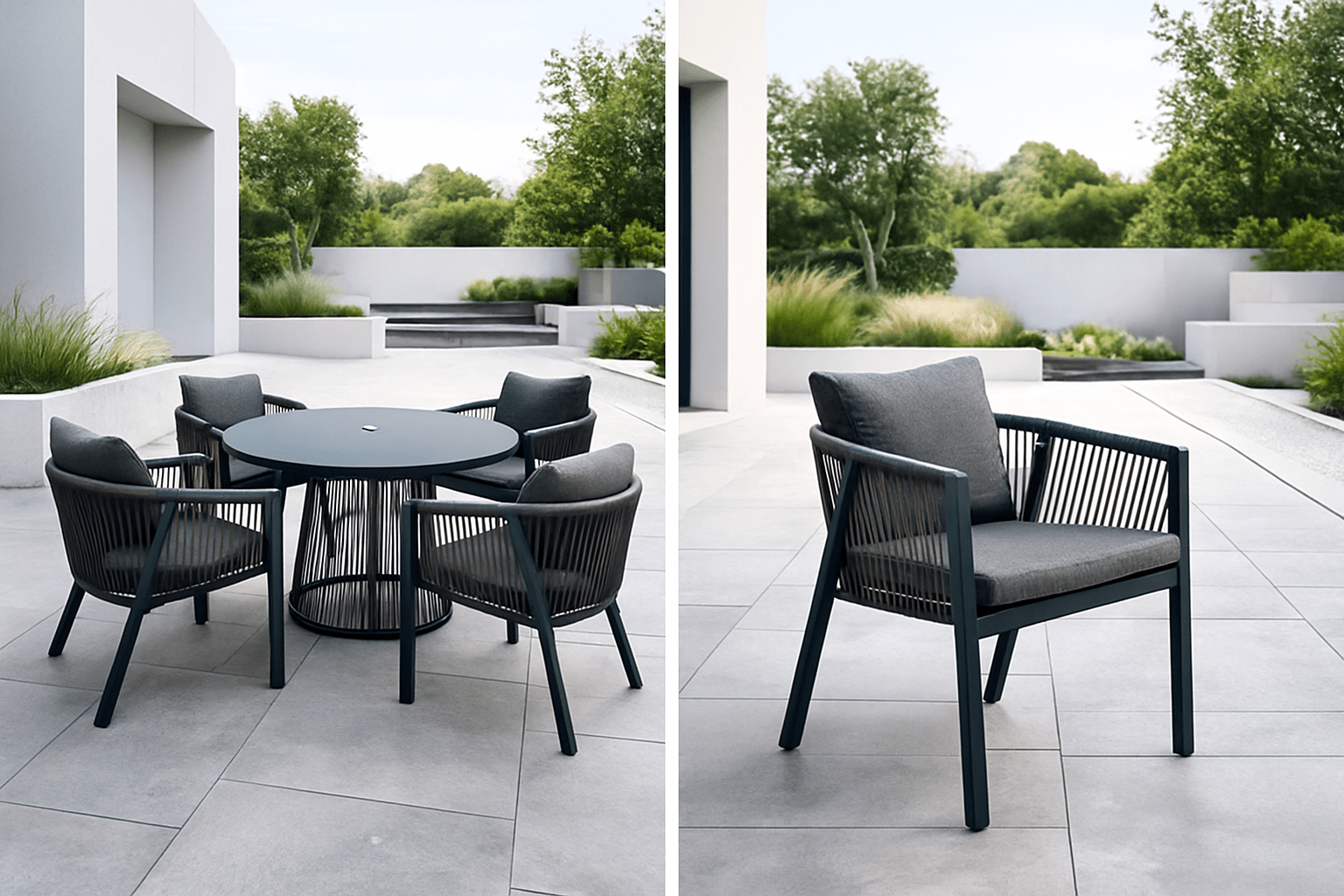Aura Aluminium 4 Seat Round Dining Set with Olefin Rope Chairs - The Outlet Home