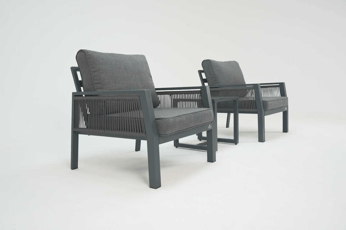 Aura Aluminium Bistro Set with Olefin Rope Chairs – Modern Outdoor Bistro Furniture - Pre Order Feb 2026 - The Outlet Home