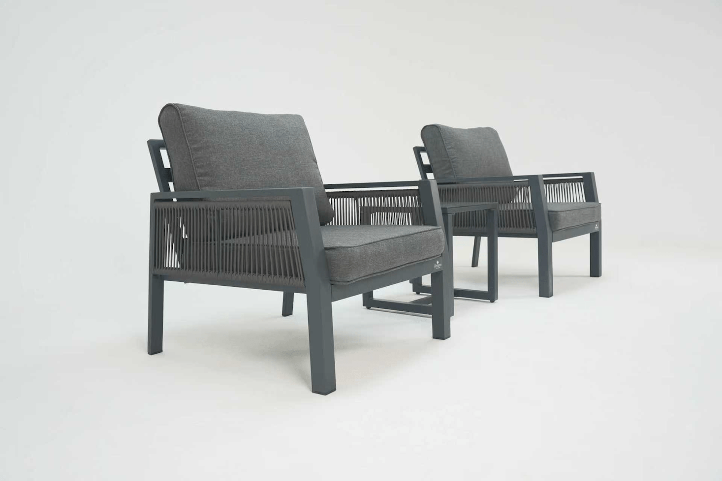 Aura Aluminium Bistro Set with Olefin Rope Chairs – Modern Outdoor Bistro Furniture - Pre Order Feb 2026 - The Outlet Home