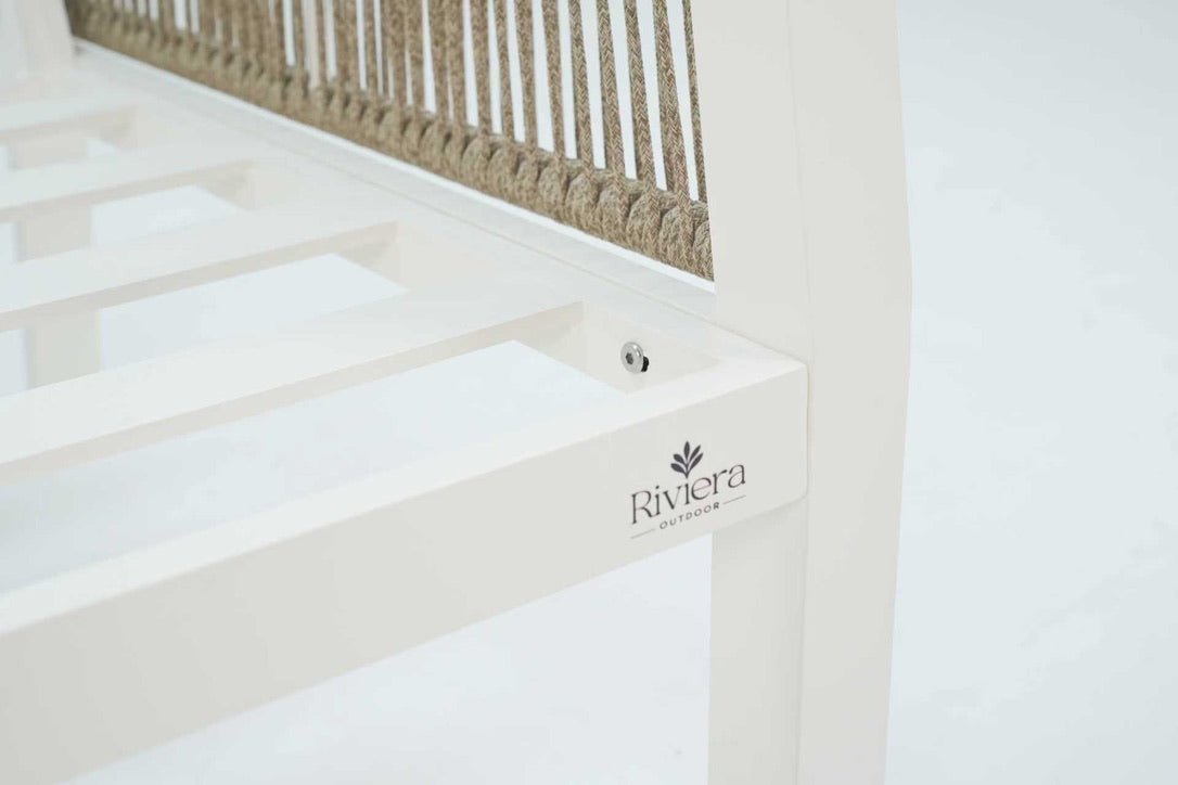 Aura Aluminium Natural Bistro Set with Olefin Rope Chairs – Modern Outdoor Bistro Furniture - Pre Order Feb 2026 - The Outlet Home