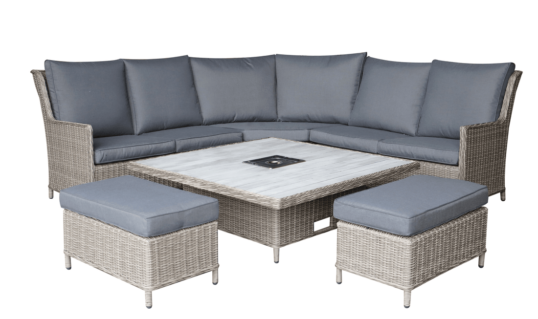 Bali Grande Corner Sofa with Rise and Fall Ice Bucket Dining Table Grey - Pre Order Delivery Early April - The Outlet Home