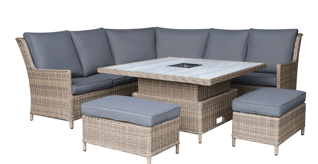 Bali Grande Corner Sofa with Rise and Fall Ice Bucket Dining Table Natural - Pre Order Delivery Early April - The Outlet Home