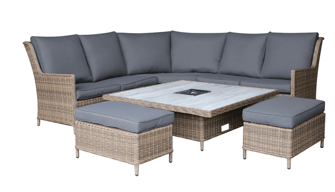 Bali Grande Corner Sofa with Rise and Fall Ice Bucket Dining Table Natural - Pre Order Delivery Early April - The Outlet Home