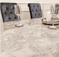Brand New Arianna Cream Marble Dining Table with 4, 6 or 8 Grey Emma Chairs Available in 1.5, 1.8 or 2.0 - The Outlet Home