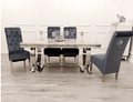 Brand New Arianna Cream Marble Dining Table with 4, 6 or 8 Grey Emma Chairs Available in 1.5, 1.8 or 2.0 - The Outlet Home