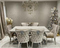 Brand New Arianna Cream Marble Dining Table with 4 or 6 Mink Chairs Available in 1.5, 1.8 or 2.0 - The Outlet Home