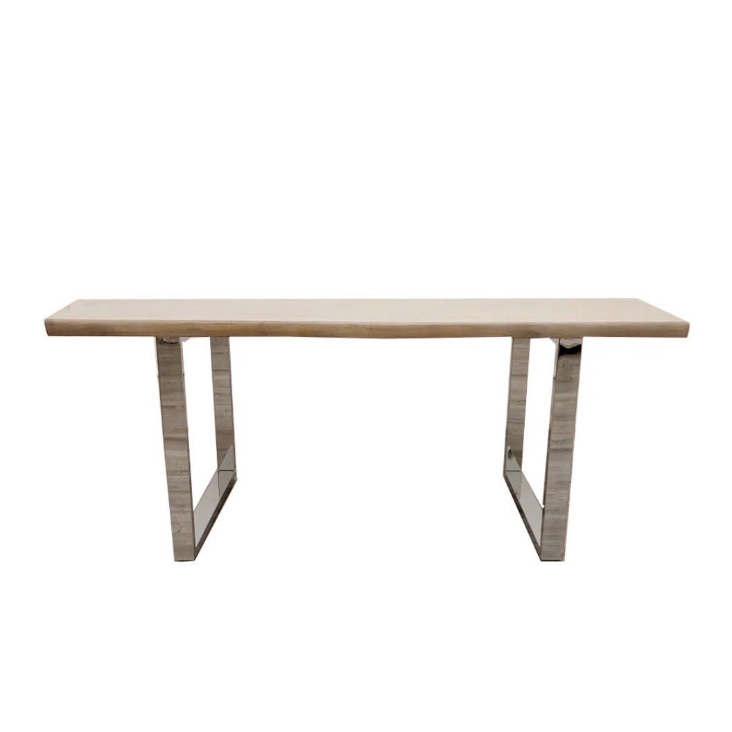 Brand New Freya 1.8m Dining Table Solid Light Pine wood with Chrome Metal Legs - The Outlet Home