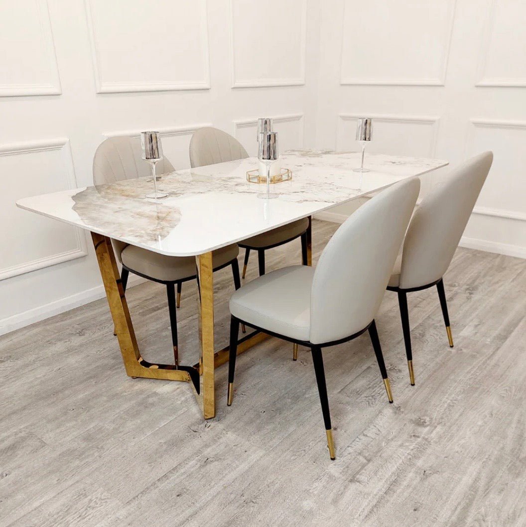 Brand New Lucien 1.8m Gold Dining Table with Pandora Gold Sintered Stone Top - The Outlet Home