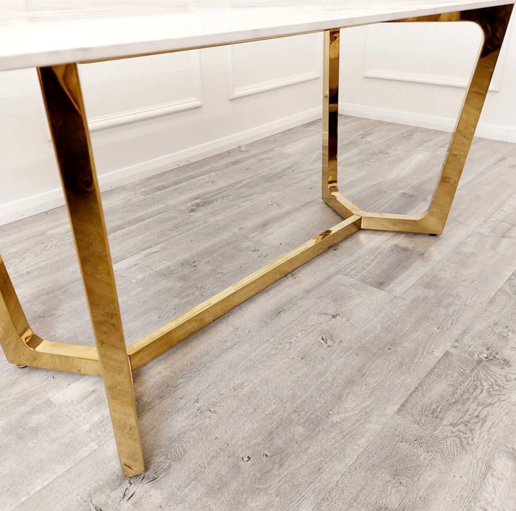 Brand New Lucien 1.8m Gold Dining Table with Pandora Gold Sintered Stone Top - The Outlet Home