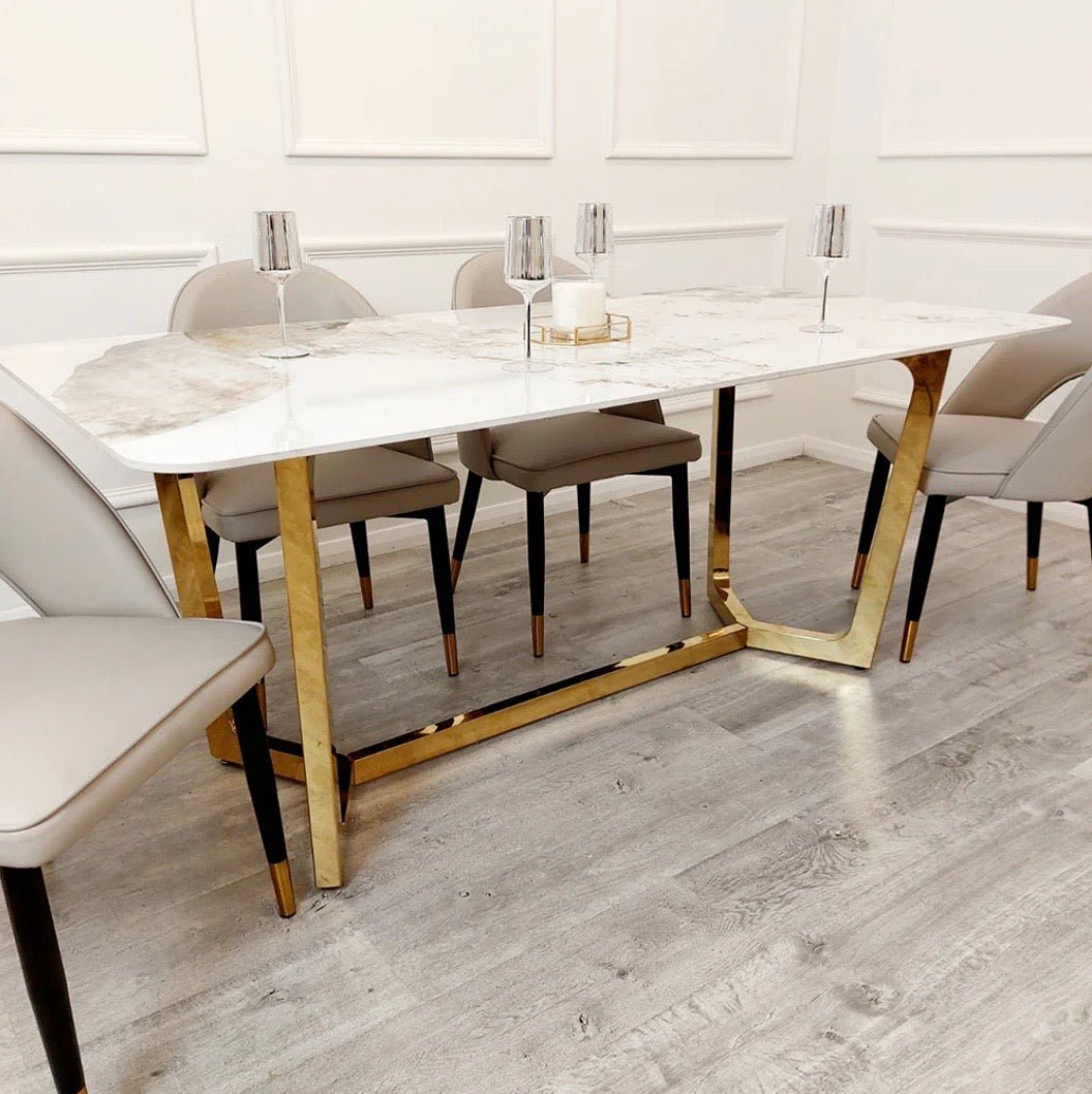 Brand New Lucien 1.8m Gold Dining Table with Pandora Gold Sintered Stone Top - The Outlet Home