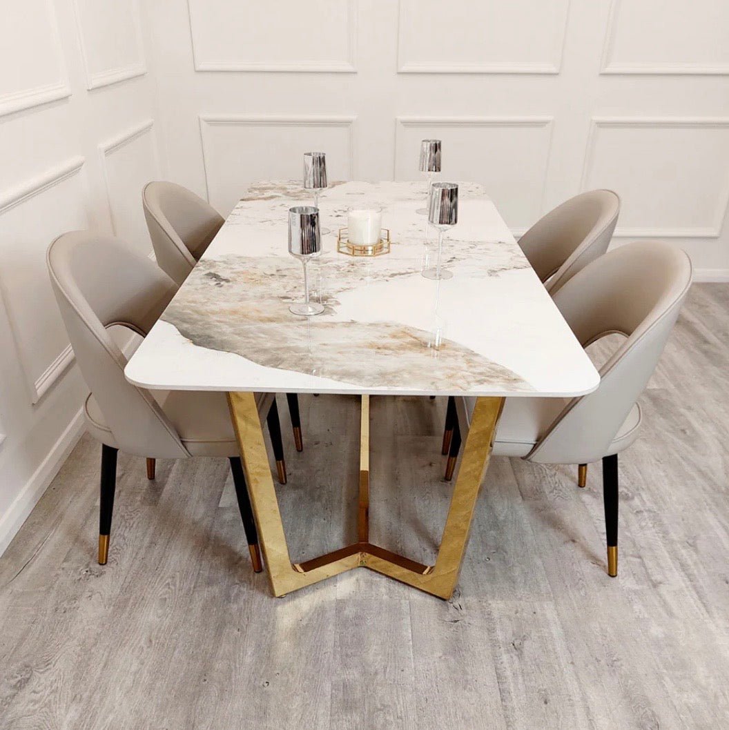 Brand New Lucien 1.8m Gold Dining Table with Pandora Gold Sintered Stone Top - The Outlet Home