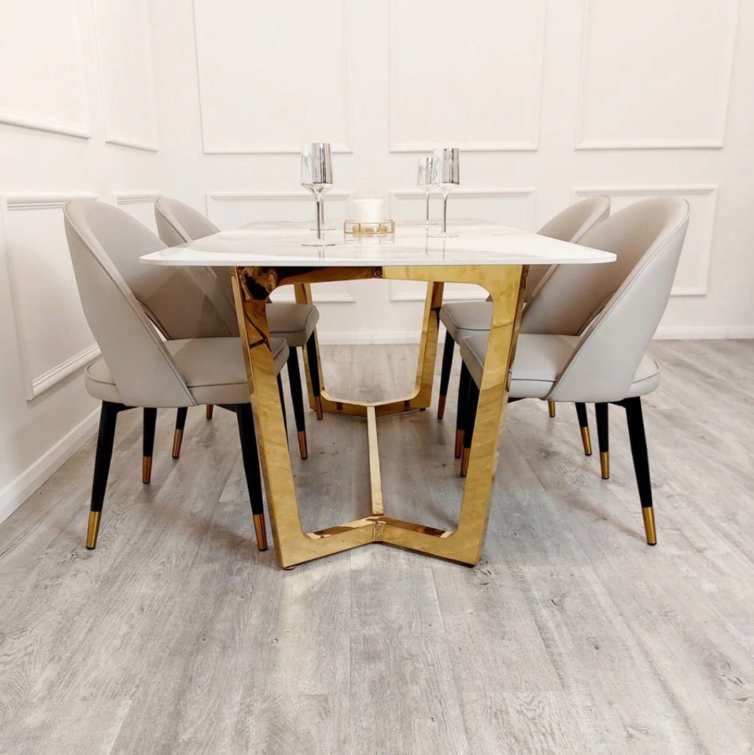 Brand New Lucien 1.8m Gold Dining Table with Pandora Gold Sintered Stone Top - The Outlet Home