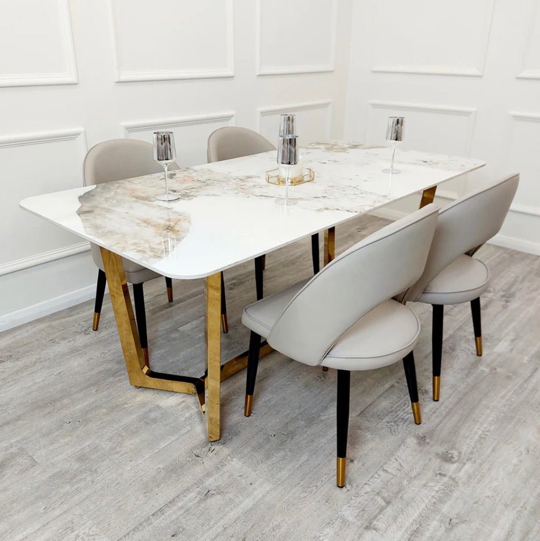 Brand New Lucien 1.8m Gold Dining Table with Pandora Gold Sintered Stone Top - The Outlet Home