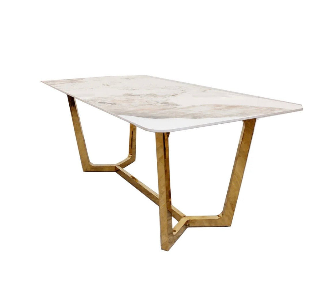 Brand New Lucien 1.8m Gold Dining Table with Pandora Gold Sintered Stone Top - The Outlet Home