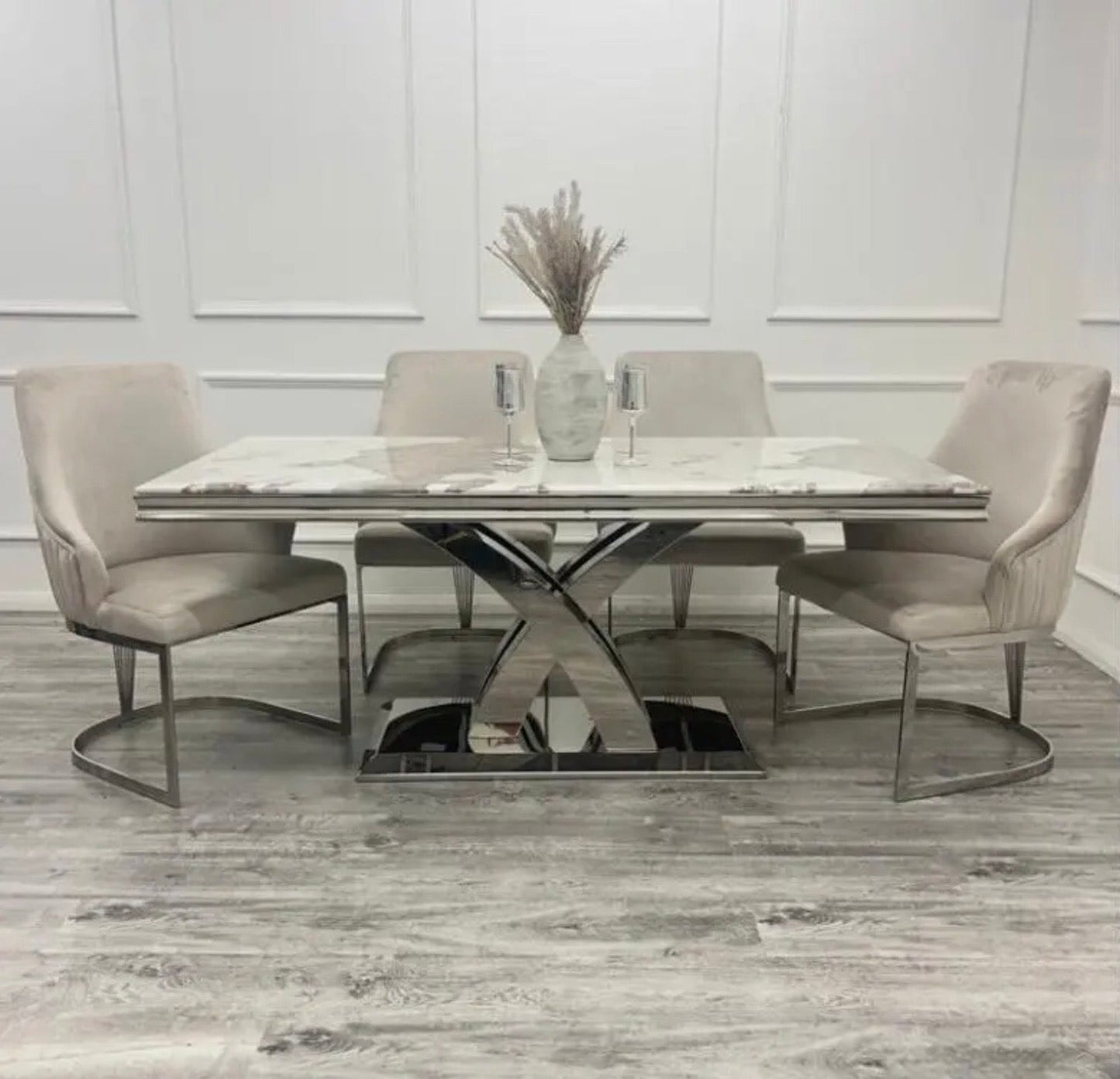 Brand New Milan 1.8 Dining Table with Chelmsford Dining Chairs - The Outlet Home