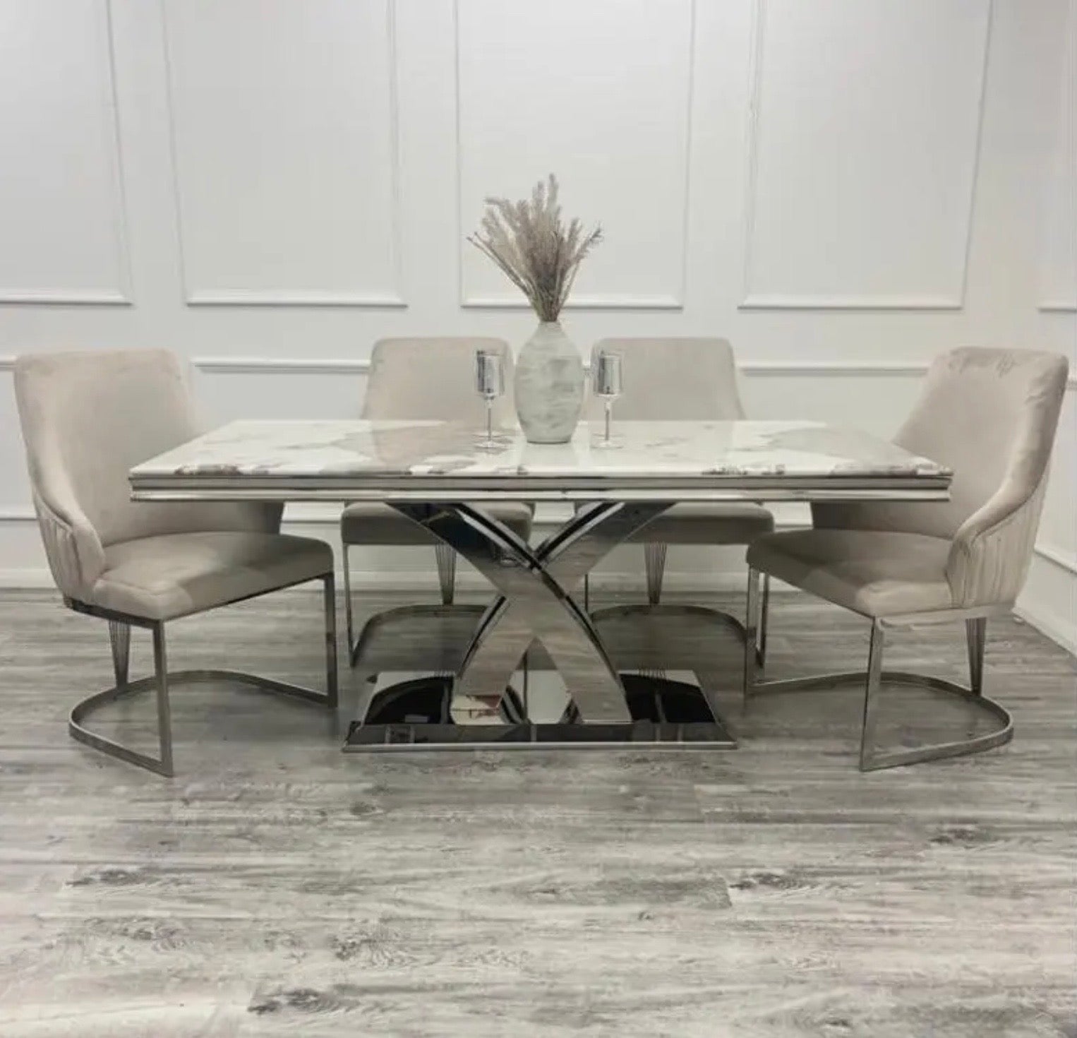 Brand New Milan 1.8 Dining Table with Chelmsford Dining Chairs - The Outlet Home