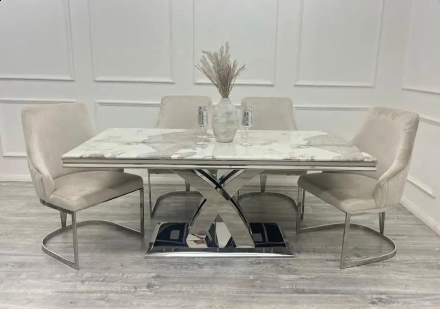 Brand New Milan 1.8 Dining Table with Chelmsford Dining Chairs - The Outlet Home