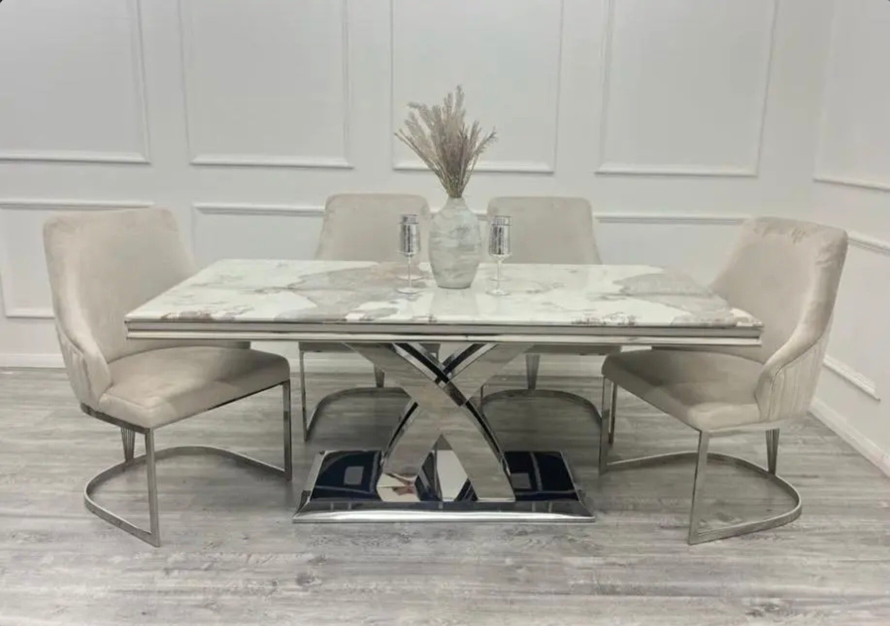 Brand New Milan 1.8 Dining Table with Chelmsford Dining Chairs - The Outlet Home