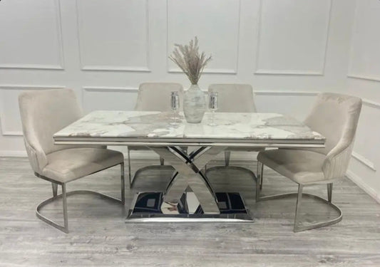 Brand New Milan 1.8 Dining Table with Chelmsford Dining Chairs - The Outlet Home