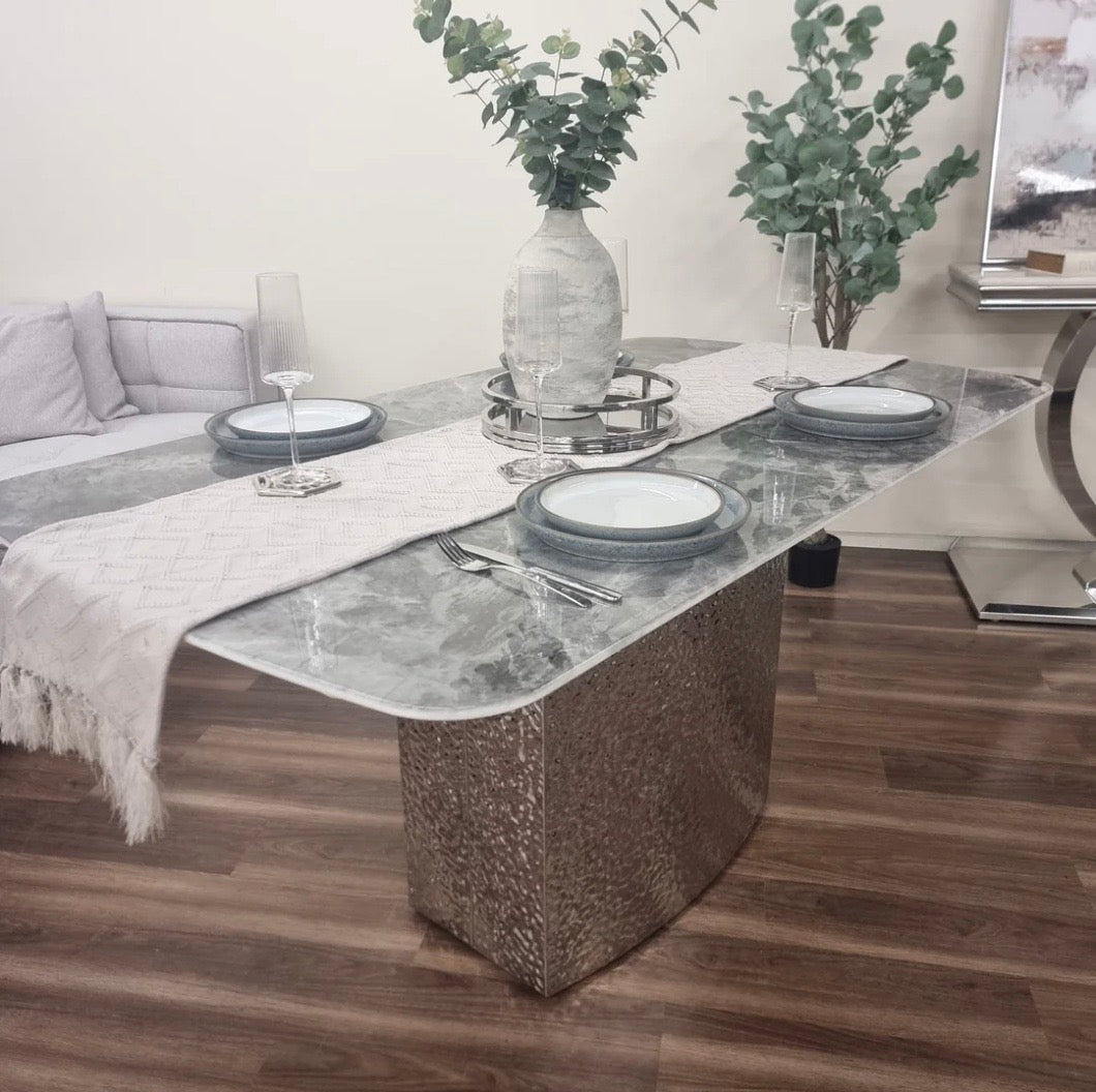 Brand New Roma 1.6 White Dining Table - 4 Bentley Black Legs Chairs - The Outlet Home