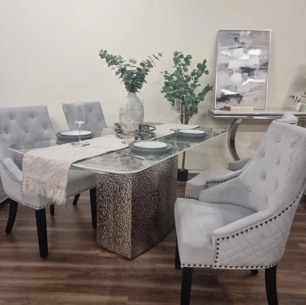 Brand New Roma 1.6 White Dining Table - 4 Bentley Black Legs Chairs - The Outlet Home