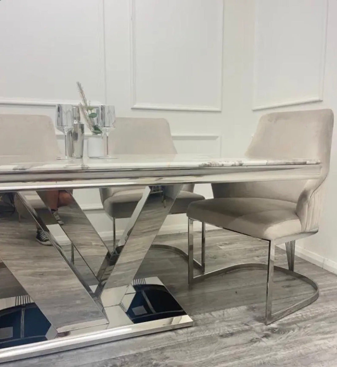 Brand New Roma 1.8 Dining Table with 4 or 6 Chelmsford Dining Chairs - The Outlet Home