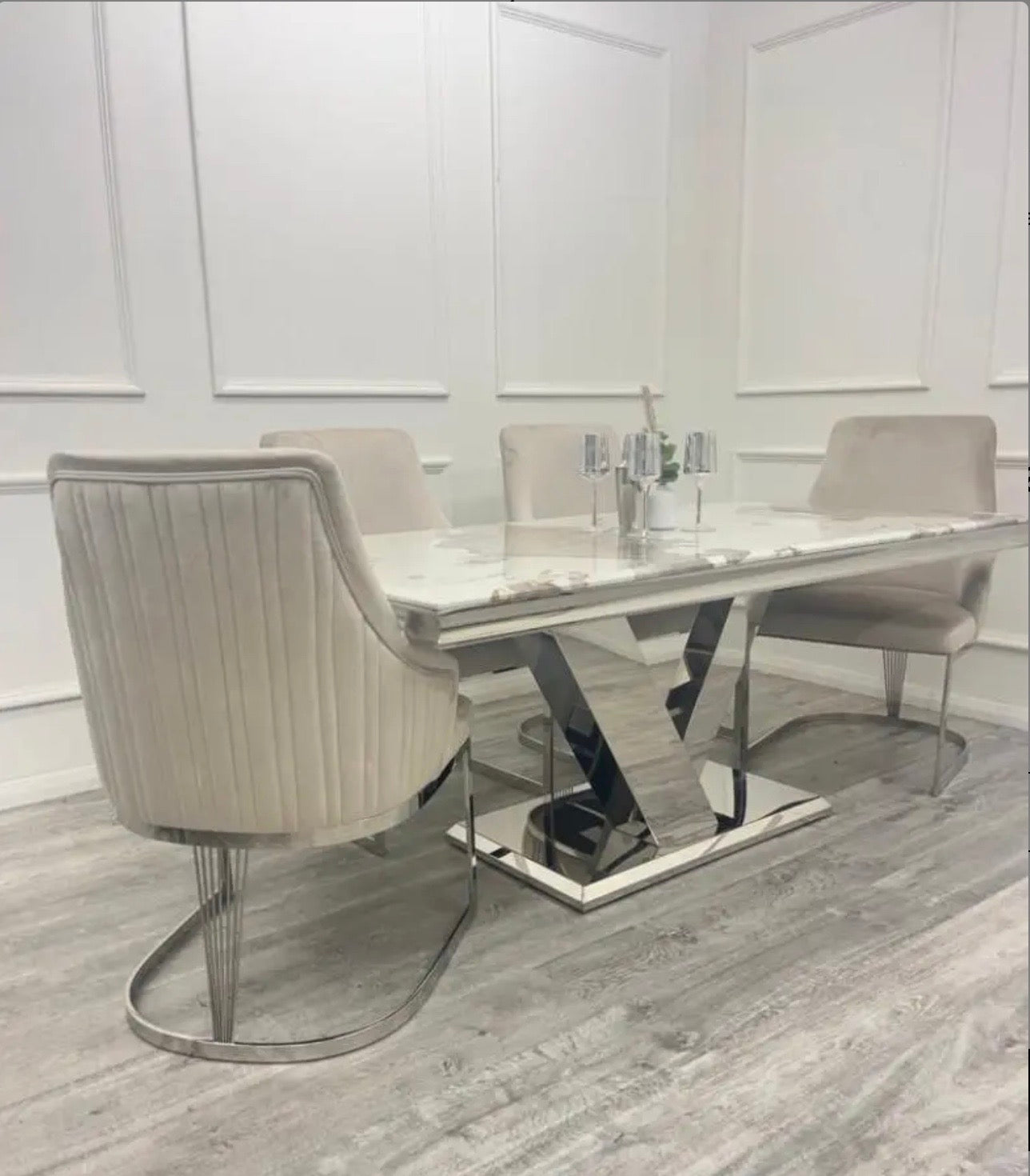 Brand New Roma 1.8 Dining Table with 4 or 6 Chelmsford Dining Chairs - The Outlet Home