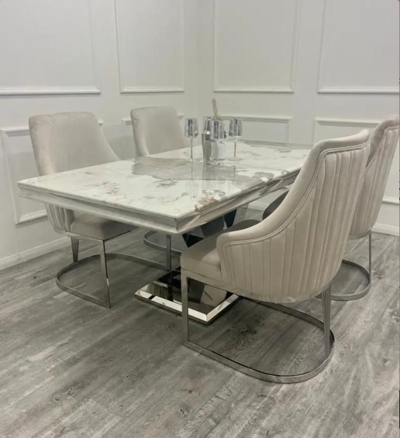 Brand New Roma 1.8 Dining Table with 4 or 6 Chelmsford Dining Chairs - The Outlet Home