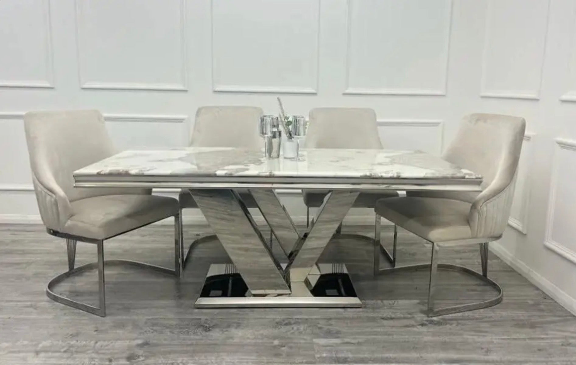 Brand New Roma 1.8 Dining Table with 4 or 6 Chelmsford Dining Chairs - The Outlet Home