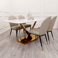 Brand New Valeo Gold 1.8m Dining Table with Polar White Sintered Stone Top - The Outlet Home