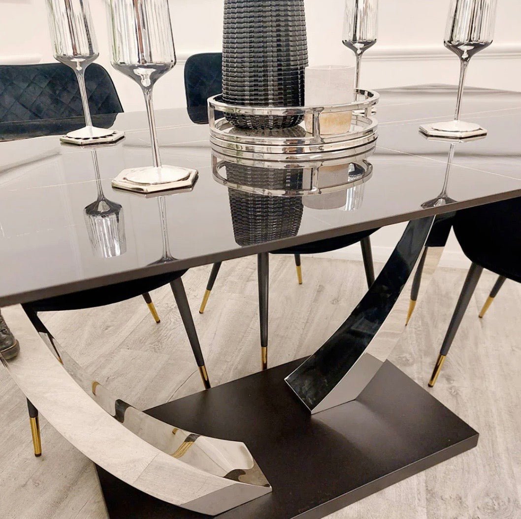 Brand New Venus 1.6m Chrome Dining Table with Black Sintered Stone Top - The Outlet Home