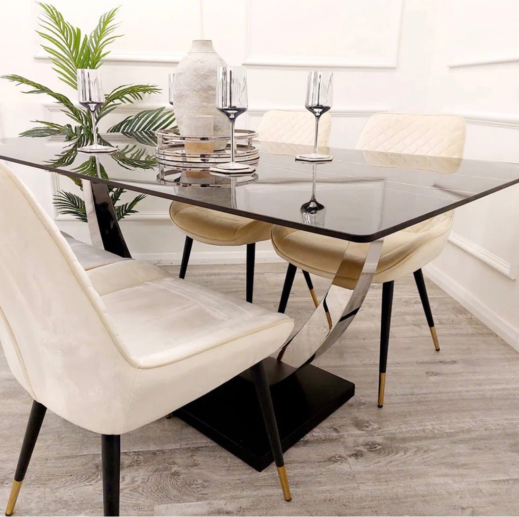 Brand New Venus 1.6m Chrome Dining Table with Black Sintered Stone Top - The Outlet Home
